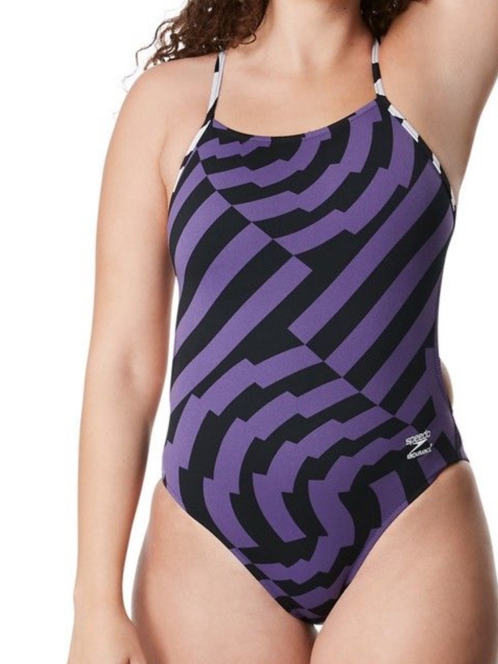 Speedo Black & Purple Striped Geometric One-Piece Swimsuit